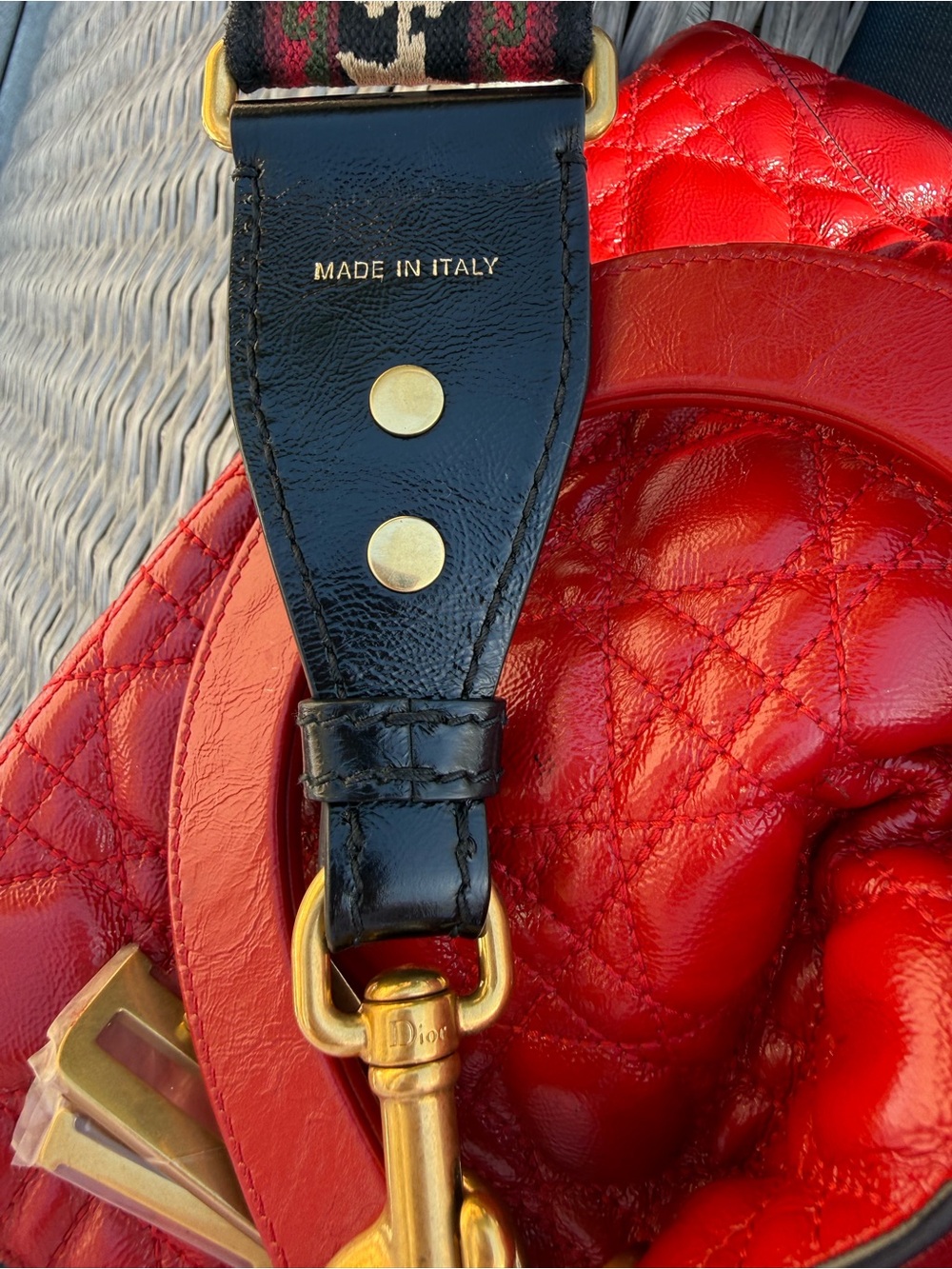 Dior Medium Lady Dior Red Patent Cannage + Bohemian Strap - Picture 13 of 13